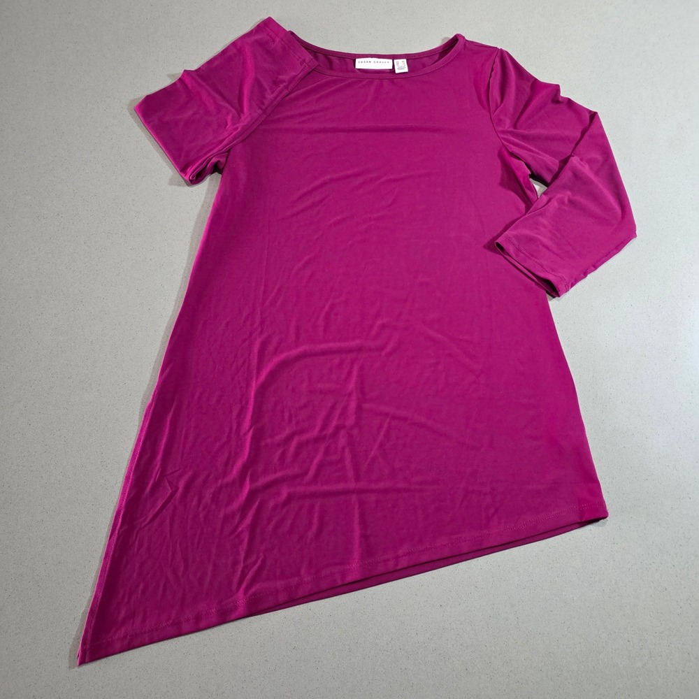 Susan Graver Liquid Knit Asymmetrical Hem Top Magenta Purple XS